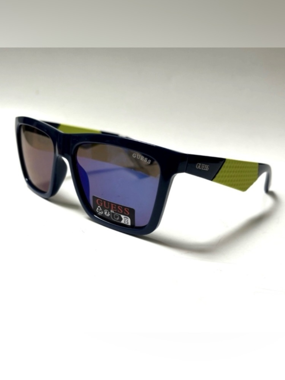 GUESS Sunglasses GO00067 Acetate Navy Blue Iridescent Mirrored Lens Green Legs